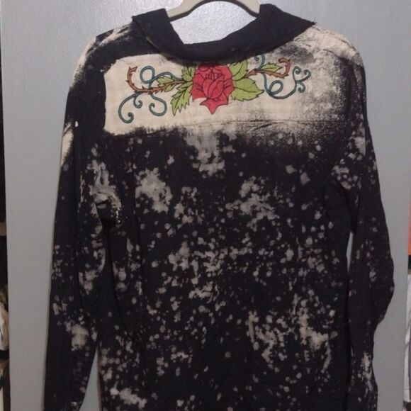 A Rare Bird Tops - A rare bird handmade clothing flannel with roses embroidery  size small medium